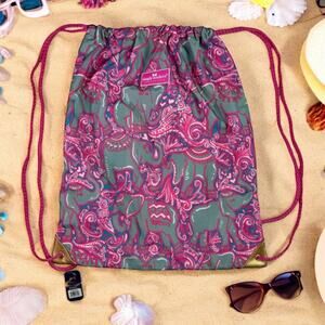 Simply Southern NWT Gray Pink Elephant Paisley Ringling String Backpack Bag